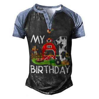 Kids 1St Birthday Farm Tractor Pig Horse Cow Chicken Cat Men's Henley Shirt Raglan Sleeve 3D Print T-shirt - Thegiftio UK