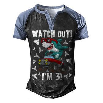 Kids 3 Years Old 3Rd Birthday Shark Boy Girl Monster Truck Gamer Men's Henley Shirt Raglan Sleeve 3D Print T-shirt - Thegiftio UK