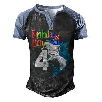 Kids 4Th Birthday Boy Shark S 4 Jaw Some Fours Boys Men's Henley Shirt Raglan Sleeve 3D Print T-shirt - Thegiftio UK