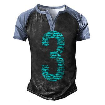 Kids Shark 3Rd Birthday For 3 Year Old Girls And Boys Men's Henley Shirt Raglan Sleeve 3D Print T-shirt - Thegiftio UK