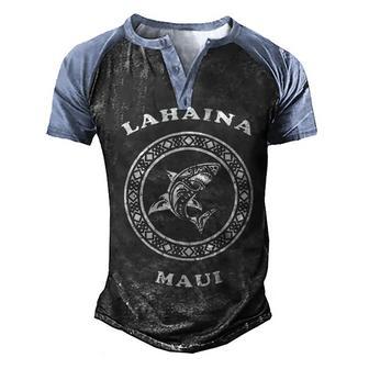 Lahaina Maui Vintage Retro Tribal Shark Vacation Men's Henley Shirt Raglan Sleeve 3D Print T-shirt - Thegiftio UK