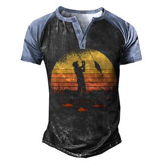 Lake Fishing Vintage Retro Sunset Fishing Gift Copy Men's Henley Shirt Raglan Sleeve 3D Print T-shirt - Thegiftio UK
