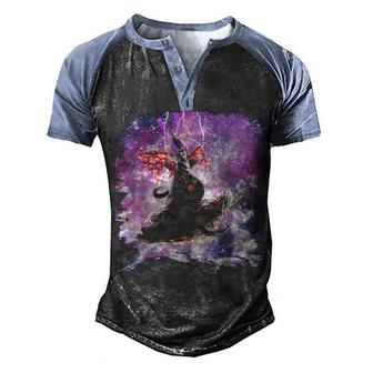 Lazer Warrior Space Cat Riding Turtle With Pizza Men's Henley Shirt Raglan Sleeve 3D Print T-shirt - Thegiftio UK