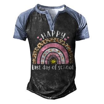 Leopard Cute Rainbow Happy Last Day Of School Funny Kids Men's Henley Shirt Raglan Sleeve 3D Print T-shirt - Thegiftio UK