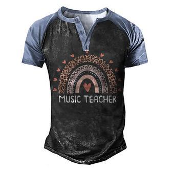 Leopard Cute Rainbow Music Teacher Back To School Supplies Men's Henley Shirt Raglan Sleeve 3D Print T-shirt - Thegiftio UK