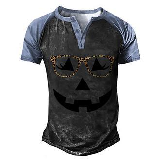 Leopard Jack O Lantern Pumpkin Face Graphic Design Printed Casual Daily Basic Men's Henley Shirt Raglan Sleeve 3D Print T-shirt - Thegiftio UK