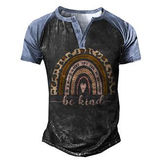 Leopard Rainbow Teacher Gifts In A World Be Kind Boho Retro Men's Henley Shirt Raglan Sleeve 3D Print T-shirt - Thegiftio UK