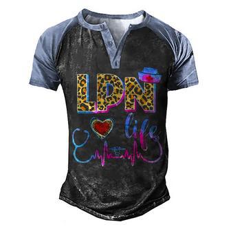 Leopard Tie Dye Lpn Life Stethoscope Leopard Nurse Week Men's Henley Shirt Raglan Sleeve 3D Print T-shirt - Thegiftio UK