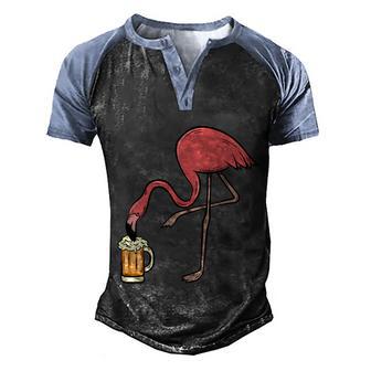 Lets Get Flocked Up Funny Pink Flamingo Bird Beer Graphic Design Printed Casual Daily Basic Men's Henley Shirt Raglan Sleeve 3D Print T-shirt - Thegiftio UK