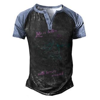 Life Is Better With Horses Men's Henley Shirt Raglan Sleeve 3D Print T-shirt - Thegiftio UK
