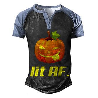 Lit Af Funny Halloween Jack O Lantern Pumpkin Graphic Design Printed Casual Daily Basic Men's Henley Shirt Raglan Sleeve 3D Print T-shirt - Thegiftio UK