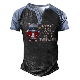 Look At This Cool Cat With A Baseball Bat Funny Gift Men's Henley Shirt Raglan Sleeve 3D Print T-shirt - Thegiftio UK