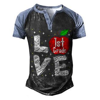 Love 1St Grade Apple Funny Back To School Teacher Gift Men's Henley Shirt Raglan Sleeve 3D Print T-shirt - Thegiftio UK