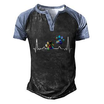 Love Animals Colorful Paw Heartbeat Gift Men's Henley Shirt Raglan Sleeve 3D Print T-shirt - Monsterry AU