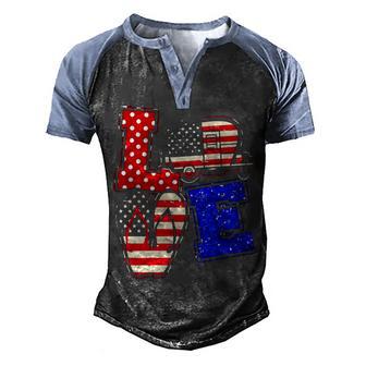 Love Camping Usa Flag 4Th Of July Flip Flop Camper Usa Flag Graphic Design Printed Casual Daily Basic Men's Henley Shirt Raglan Sleeve 3D Print T-shirt - Thegiftio UK