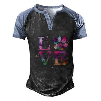 Love Dog Paw Print Colorful National Animal Shelter Week Gift Men's Henley Shirt Raglan Sleeve 3D Print T-shirt - Monsterry UK
