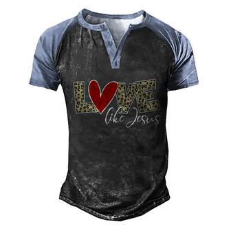 Love Like Jesus Leopard Print Men's Henley Shirt Raglan Sleeve 3D Print T-shirt - Thegiftio UK