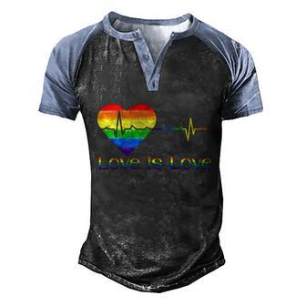 Lovely Lgbt Gay Pride Heartbeat Lesbian Gays Love Is Love Cool Gift Men's Henley Shirt Raglan Sleeve 3D Print T-shirt - Monsterry