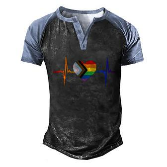 Lovely Lgbt Gay Pride Heartbeat Lesbian Gays Love Lgbtq Great Gift Men's Henley Shirt Raglan Sleeve 3D Print T-shirt - Monsterry DE