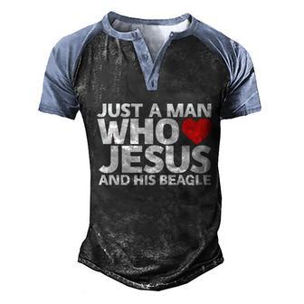 Man Jesus Beagle Love Dog Lover Pet Love Puppy Lover Cool Gift Men's Henley Shirt Raglan Sleeve 3D Print T-shirt - Thegiftio UK