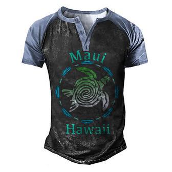 Maui Vintage Tribal Turtle Gift T Men's Henley Shirt Raglan Sleeve 3D Print T-shirt - Thegiftio UK