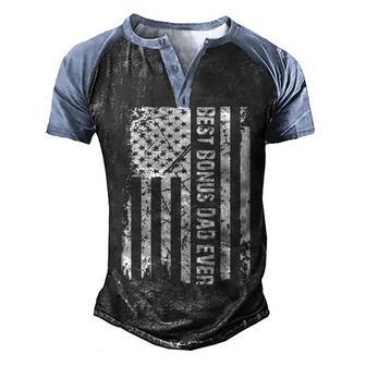 Mens Best Bonus Dad Ever American Flag T Father Day Gift Men's Henley Shirt Raglan Sleeve 3D Print T-shirt - Thegiftio UK