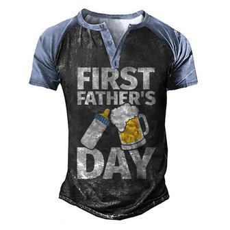 Mens First Fathers Day Gifts T Beer Baby Bottle Dad Daddy Men's Henley Shirt Raglan Sleeve 3D Print T-shirt - Thegiftio UK