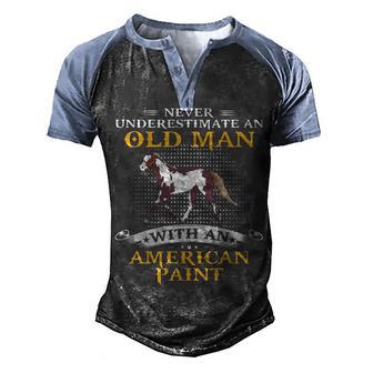 Mens Never Underestimate An Old Man With An American Paint Horse Graphic Design Printed Casual Daily Basic Men's Henley Shirt Raglan Sleeve 3D Print T-shirt - Thegiftio UK