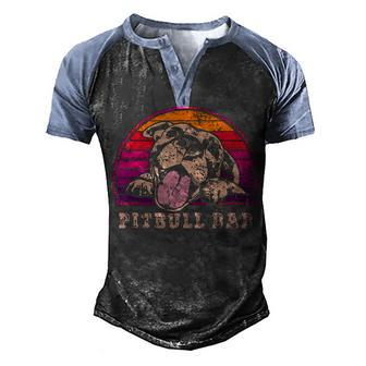Mens Pitbull Dad Vintage Smiling Pitbull Fathers& Dog Lovers Men's Henley Shirt Raglan Sleeve 3D Print T-shirt - Thegiftio UK