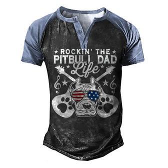 Mens Rockin The Pitbull Dad Life Dog Lover Guitar Musician Men's Henley Shirt Raglan Sleeve 3D Print T-shirt - Thegiftio UK