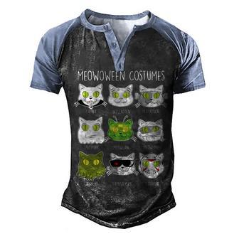 Meowoween Costumes Funny Cat Halloween Graphic Design Printed Casual Daily Basic Men's Henley Shirt Raglan Sleeve 3D Print T-shirt - Thegiftio UK