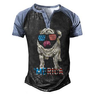 Merica Pug American Flag Men's Henley Shirt Raglan Sleeve 3D Print T-shirt - Thegiftio UK
