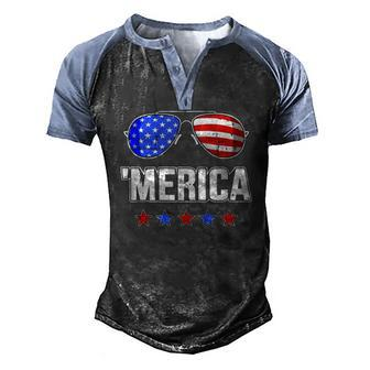 Merica Sunglasses With Usa Flag For Independence Day Men's Henley Raglan T-Shirt | Mazezy