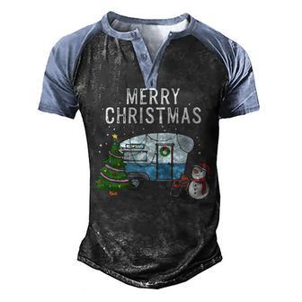 Merry Christmas Camping Campfire Tent Outdoor Camper V2 Men's Henley Shirt Raglan Sleeve 3D Print T-shirt - Thegiftio UK