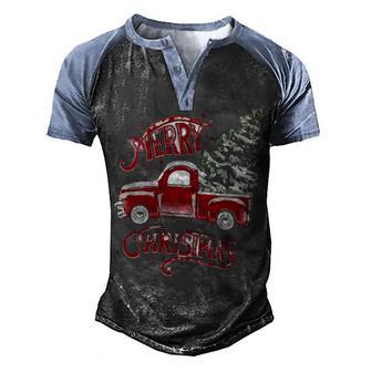 Merry Christmas Rustic Truck Men's Henley Shirt Raglan Sleeve 3D Print T-shirt - Thegiftio UK