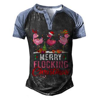 Merry Flocking Christmas Gift Flamingo Men's Henley Shirt Raglan Sleeve 3D Print T-shirt - Thegiftio UK
