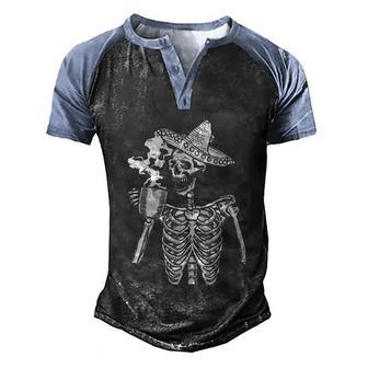 Mexian Skeleton Drinking Coffee Dia De Los Muertos Sombrero Graphic Design Printed Casual Daily Basic Men's Henley Shirt Raglan Sleeve 3D Print T-shirt - Thegiftio UK