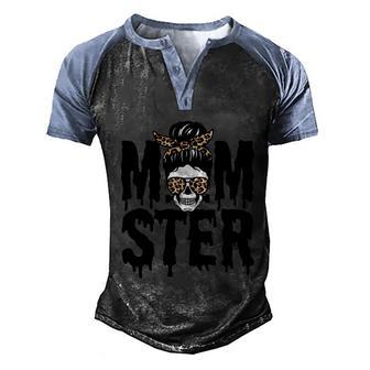 Momster Halloween Costume Monster Mom Skull Leopard Momster Graphic Design Printed Casual Daily Basic Men's Henley Shirt Raglan Sleeve 3D Print T-shirt - Thegiftio UK