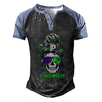 Momster Halloween Costume Skull Mom Messy Hair Bun Monster Graphic Design Printed Casual Daily Basic Men's Henley Shirt Raglan Sleeve 3D Print T-shirt - Thegiftio UK