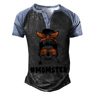 Momster Messy Bun Cute Halloween Graphic Design Printed Casual Daily Basic Men's Henley Shirt Raglan Sleeve 3D Print T-shirt - Thegiftio UK