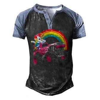 Monster Truck Dabbing Unicorn Birthday Party Girl Kids Gift Men's Henley Shirt Raglan Sleeve 3D Print T-shirt - Thegiftio UK