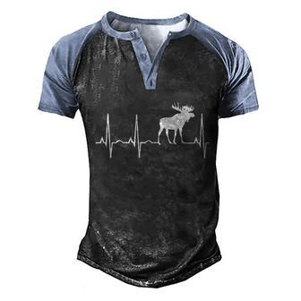Moose Gift Moose Lover Gift Funny Gift Moose Heartbeat Gift Men's Henley Shirt Raglan Sleeve 3D Print T-shirt - Monsterry