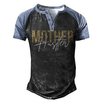 Mother Hustler Leopard Trendy Handwritten Typography Mom Men's Henley Shirt Raglan Sleeve 3D Print T-shirt - Thegiftio UK