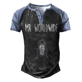 Mr Worldwide Funny Pitbull V2 Men's Henley Shirt Raglan Sleeve 3D Print T-shirt - Thegiftio UK