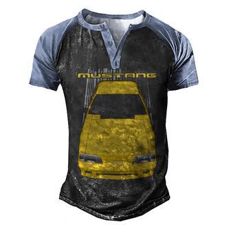 Mustang 1987 To 1993 Fox Yellow Men's Henley Shirt Raglan Sleeve 3D Print T-shirt - Thegiftio UK