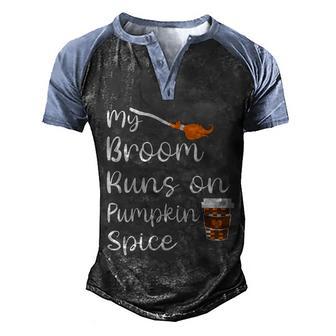 My Broom Runs On Pumpkin Halloween Day Graphic Design Printed Casual Daily Basic Men's Henley Shirt Raglan Sleeve 3D Print T-shirt - Thegiftio UK