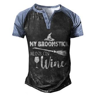 My Broomstick Runs On Wine Graphic Design Printed Casual Daily Basic V2 Men's Henley Shirt Raglan Sleeve 3D Print T-shirt - Thegiftio UK