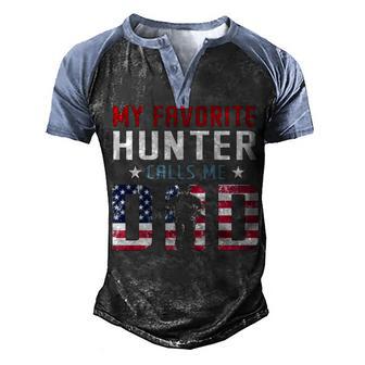 My Favorite Hunter Calls Me Dad American Flag Gift Men's Henley Shirt Raglan Sleeve 3D Print T-shirt - Thegiftio UK