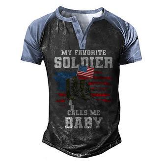 My Favorite Soldier Calls Me Baby Veteran Day Combat Boot Graphic Design Printed Casual Daily Basic Men's Henley Shirt Raglan Sleeve 3D Print T-shirt - Thegiftio UK