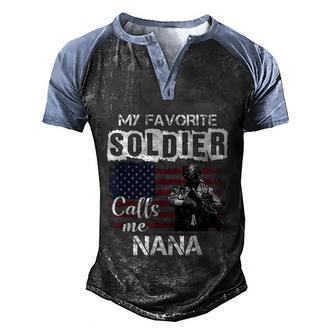 My Favorite Soldier Calls Me Nana Army Veteran Graphic Design Printed Casual Daily Basic Men's Henley Shirt Raglan Sleeve 3D Print T-shirt - Thegiftio UK